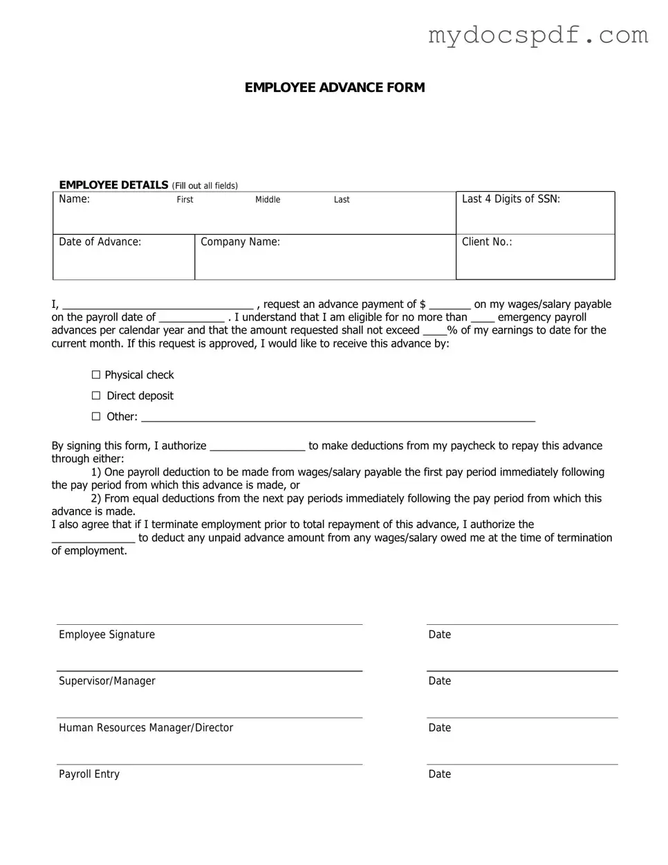 Get Employee Advance Form in PDF