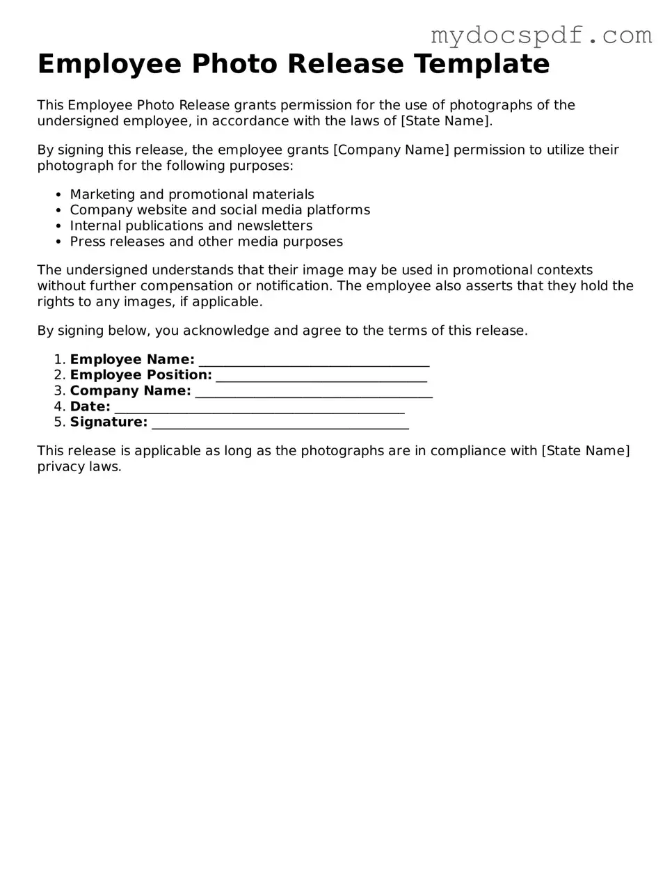 Attorney-Approved Employee Photo Release Template