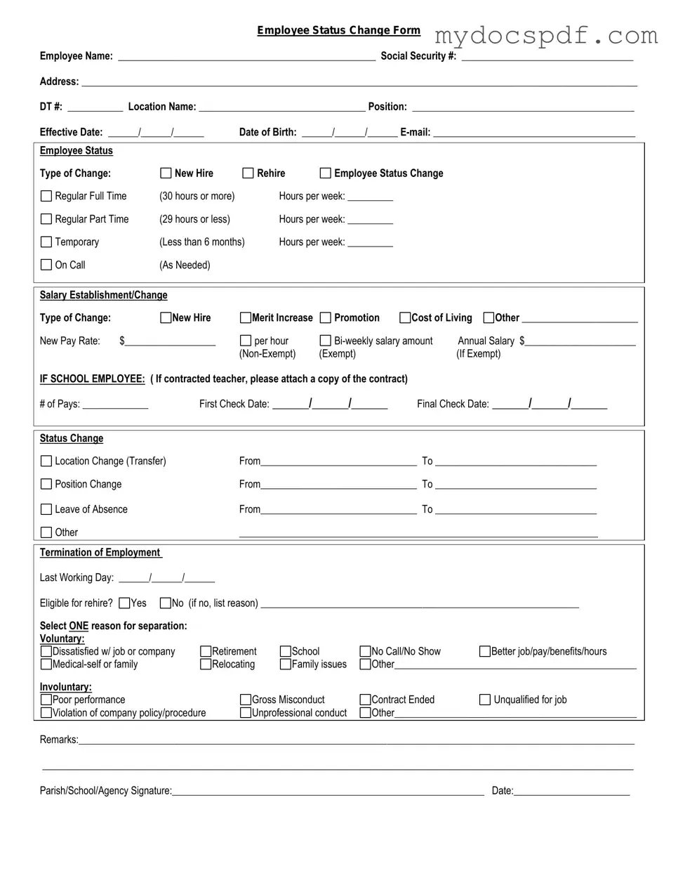 Get Employee Status Change Form in PDF