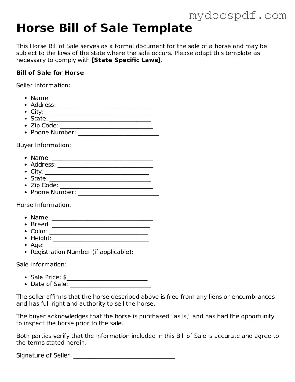 Attorney-Approved Horse Bill of Sale Template