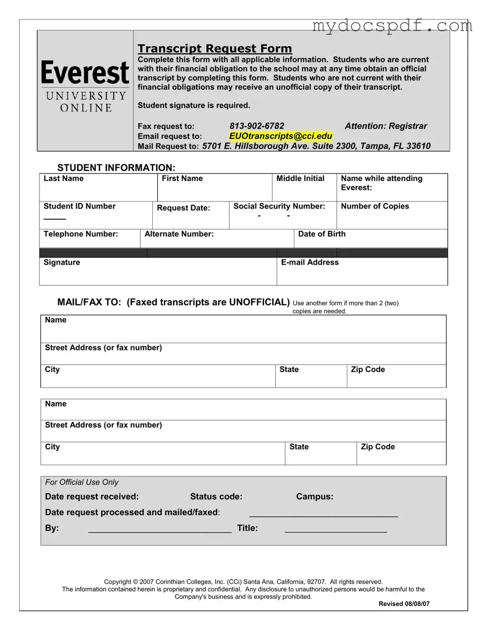 Get Everest University Transcript Form in PDF