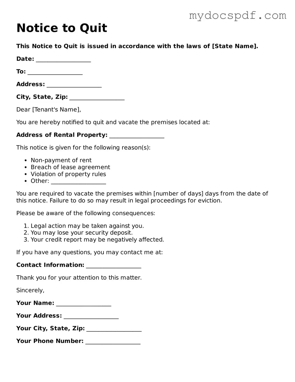 Attorney-Approved Notice to Quit Template