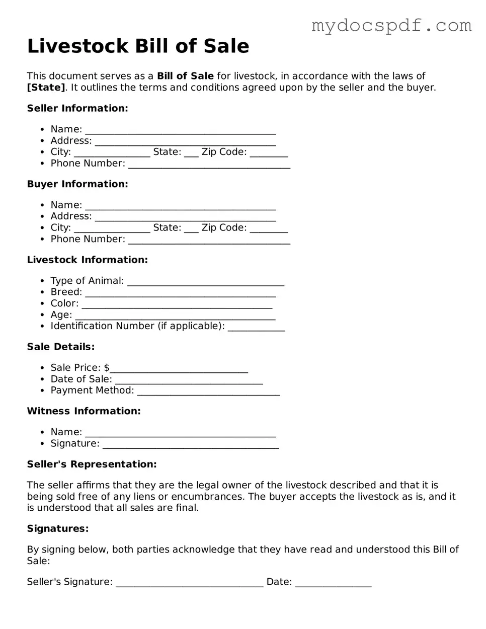 Attorney-Approved Livestock Bill of Sale Template