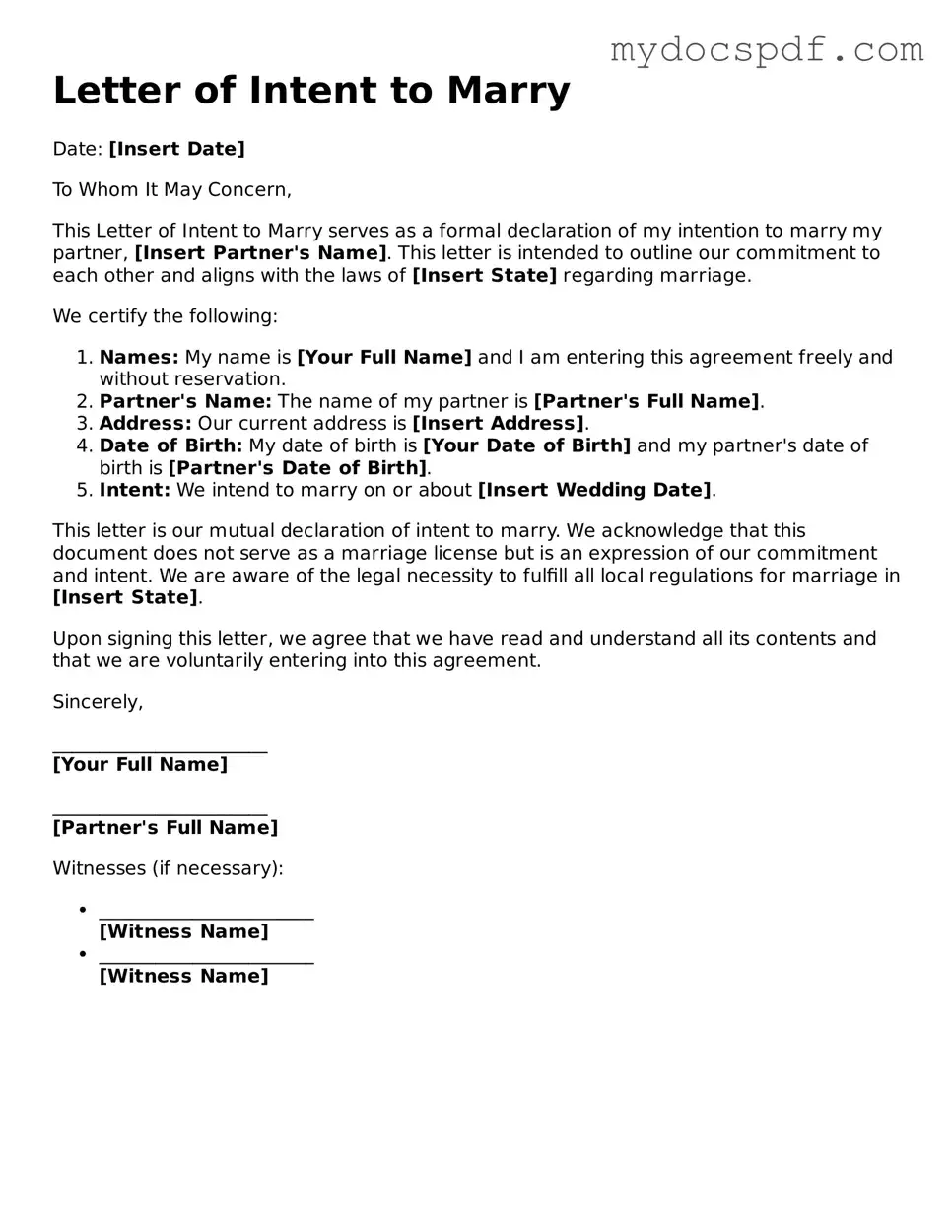Attorney-Approved Letter of Intent to Marry Template