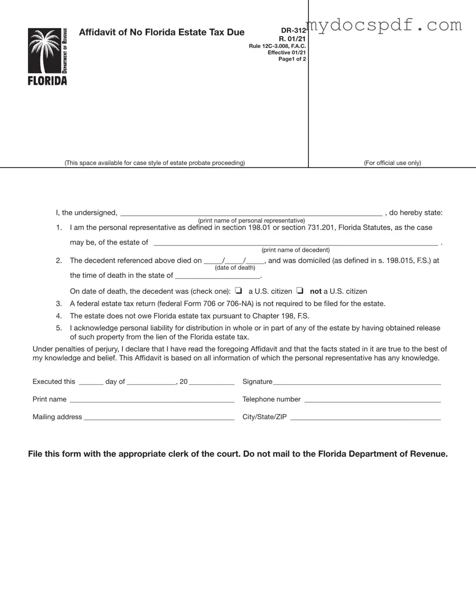 Get Fl Dr 312 Form in PDF