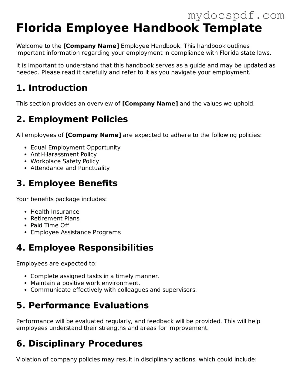 Fillable Florida Employee Handbook Document