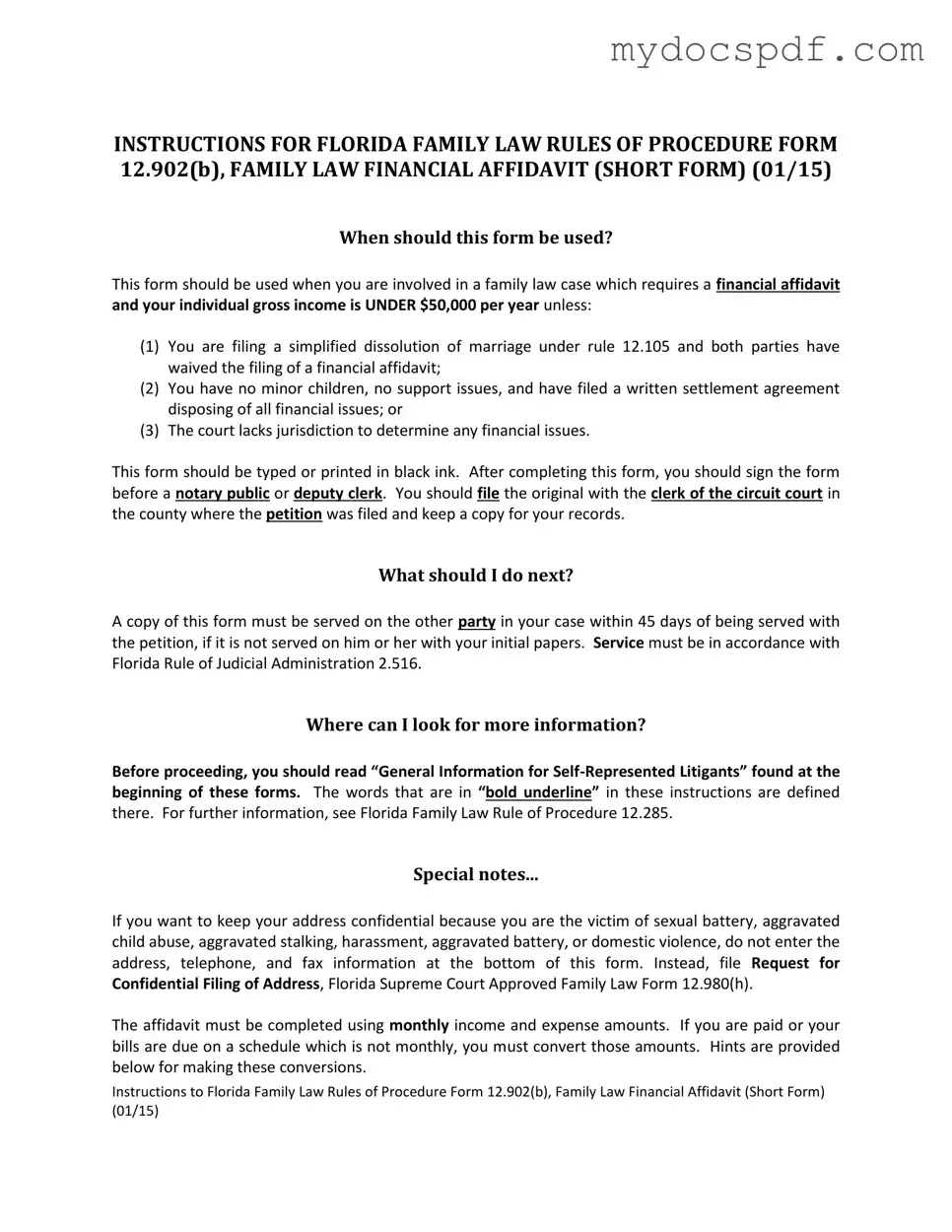 Get Florida Financial Affidavit Short 12.902(b) Form in PDF