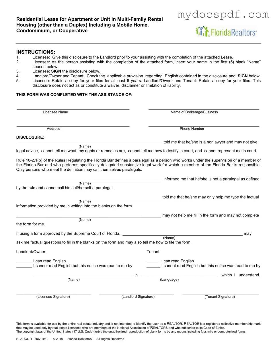 Get Florida Realtors Residential Lease Form in PDF