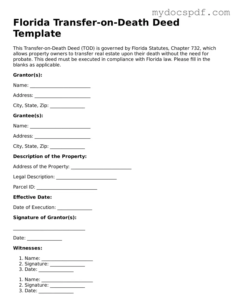 Fillable Florida Transfer-on-Death Deed Document