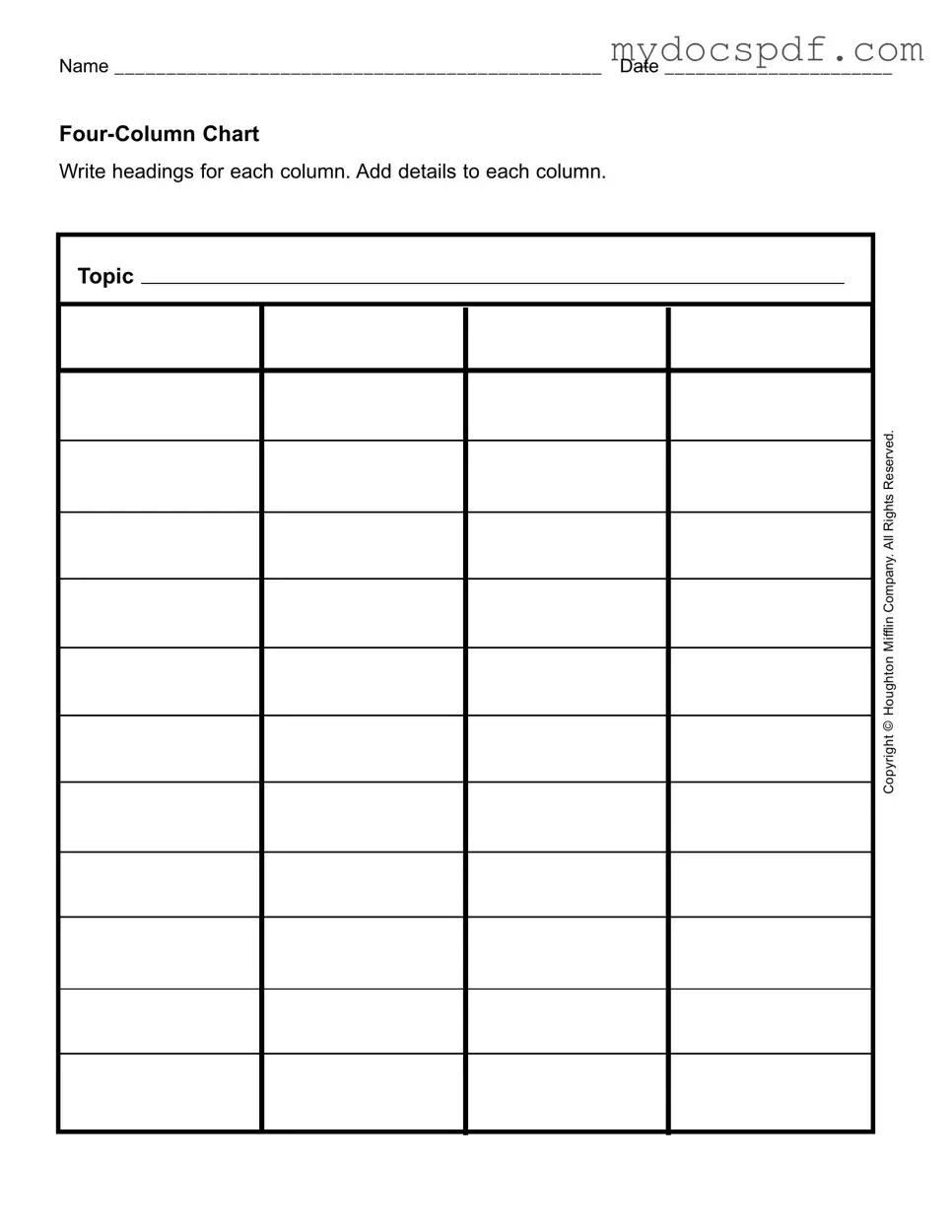 Get Four Column Chart Form in PDF