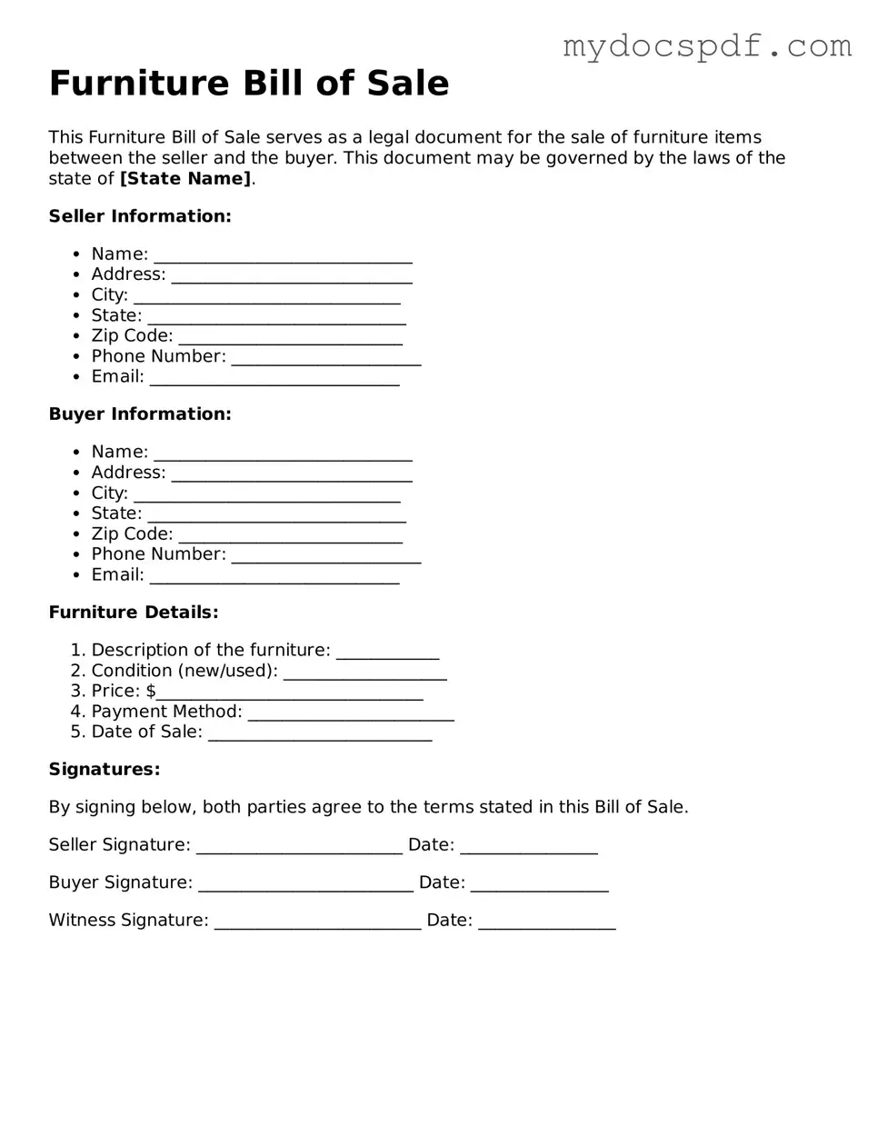 Attorney-Approved Furniture Bill of Sale Template