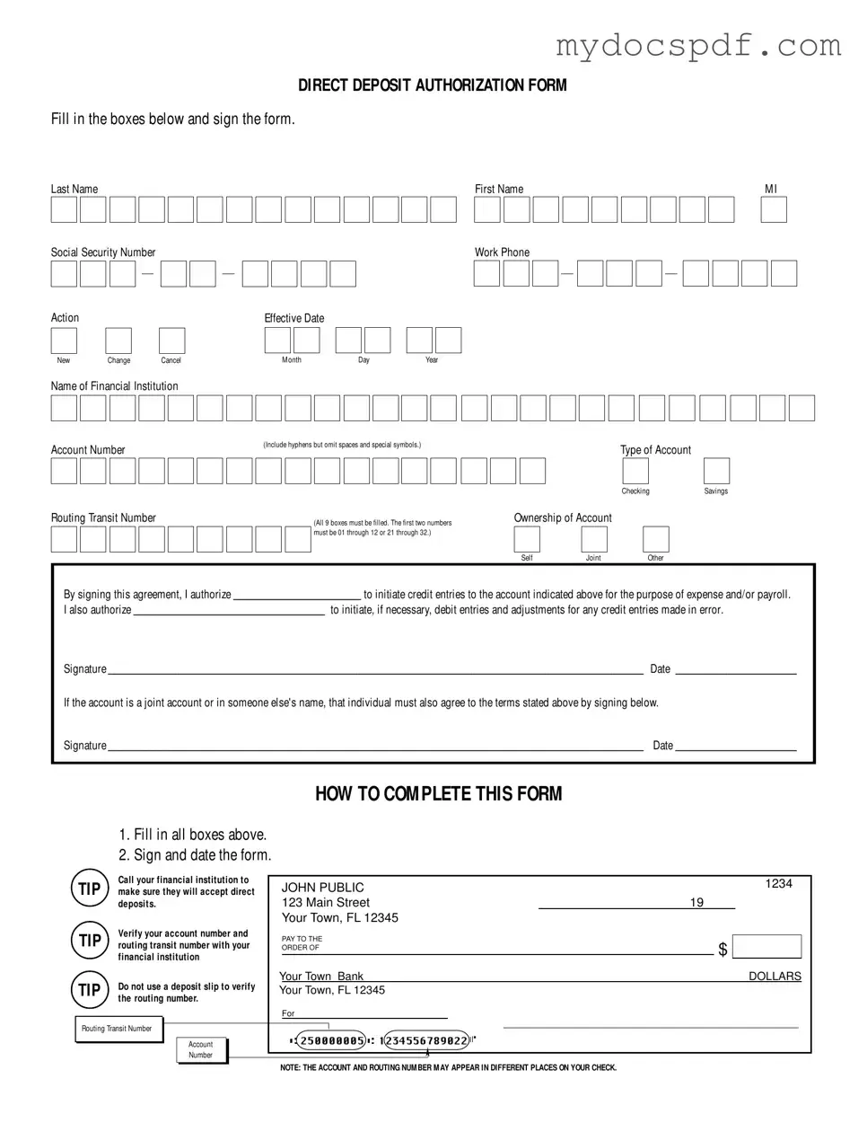 Get Generic Direct Deposit Form in PDF