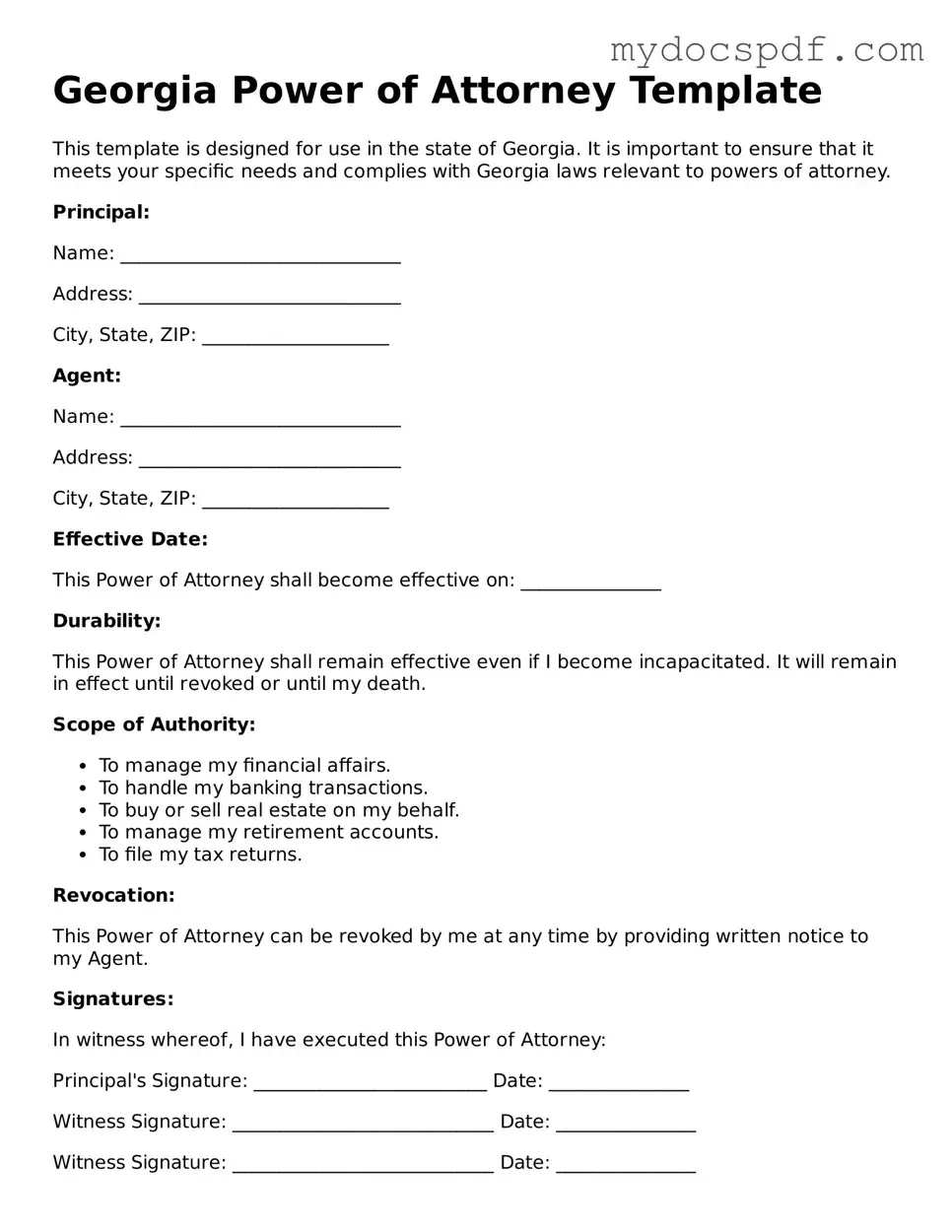 Fillable Georgia Power of Attorney Document