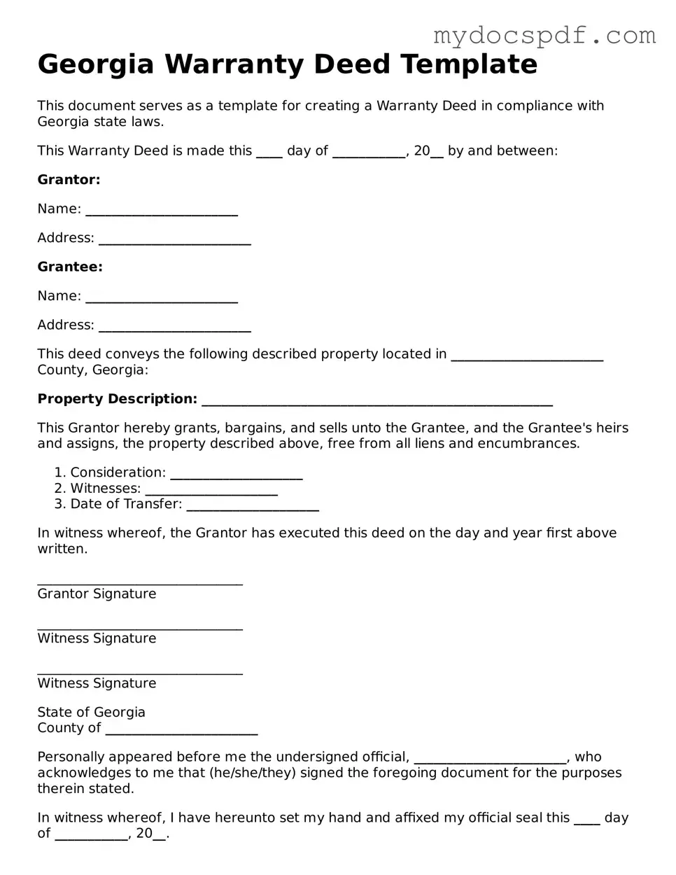 Fillable Georgia Deed Document