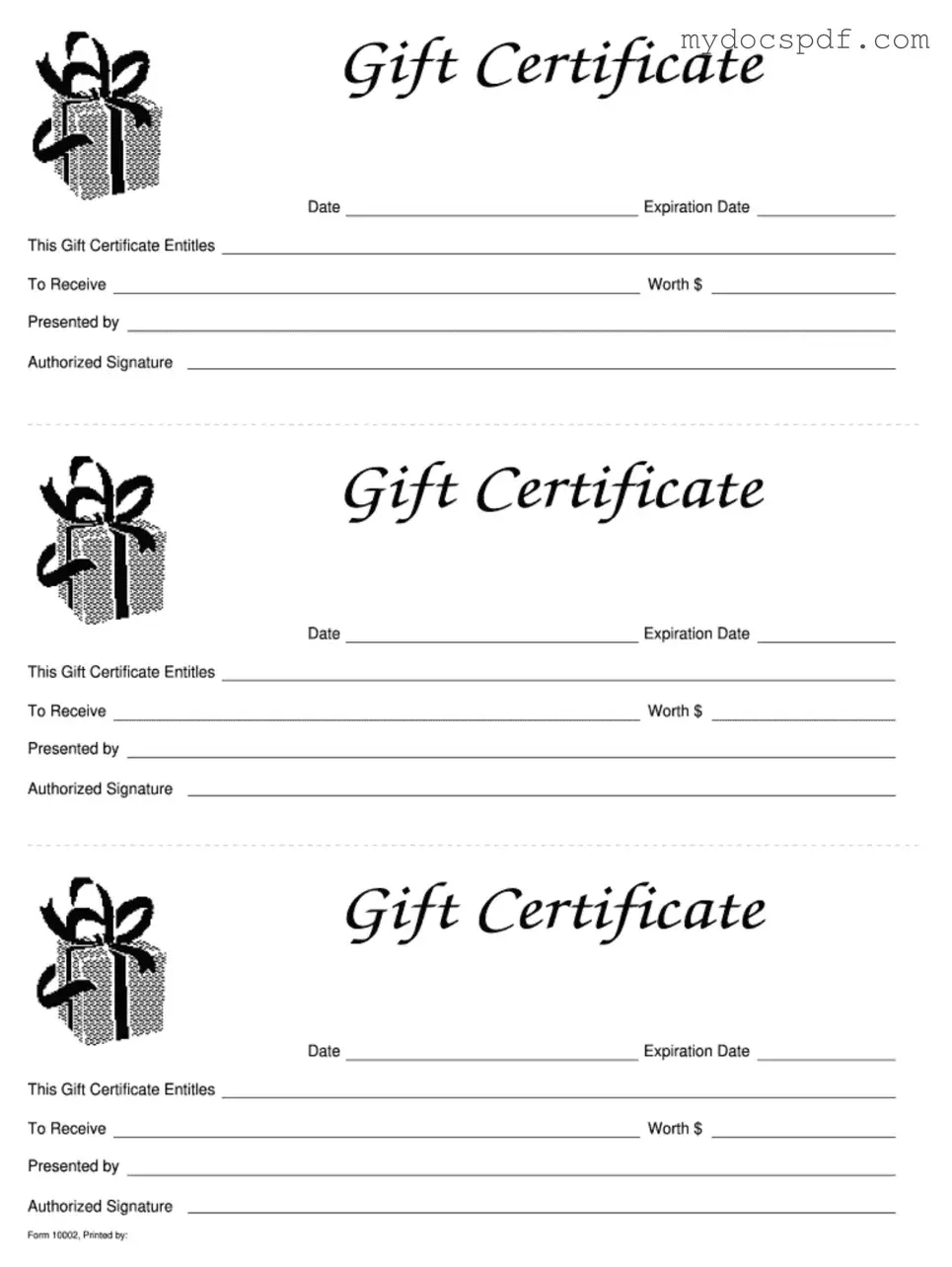 Get Gift Certificate Form in PDF