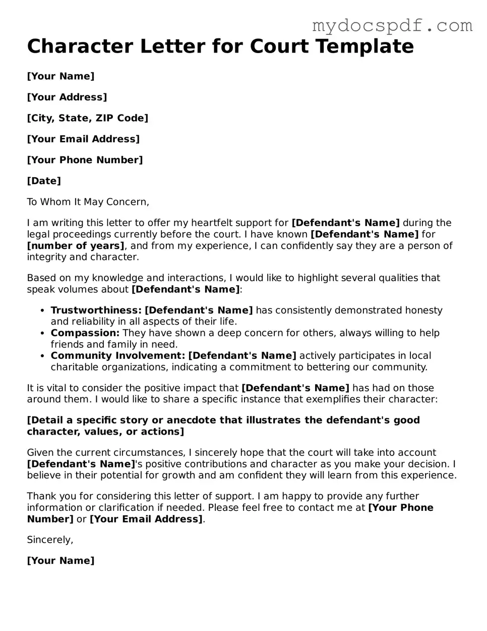 Attorney-Approved Character Letter for Court Template