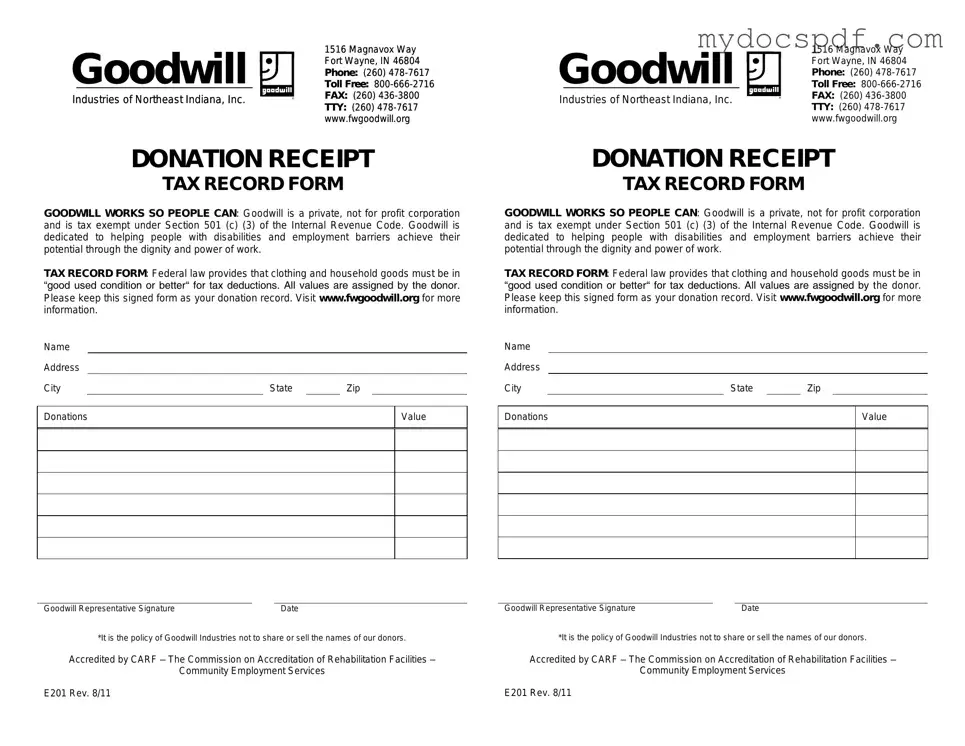 Get Goodwill donation receipt Form in PDF
