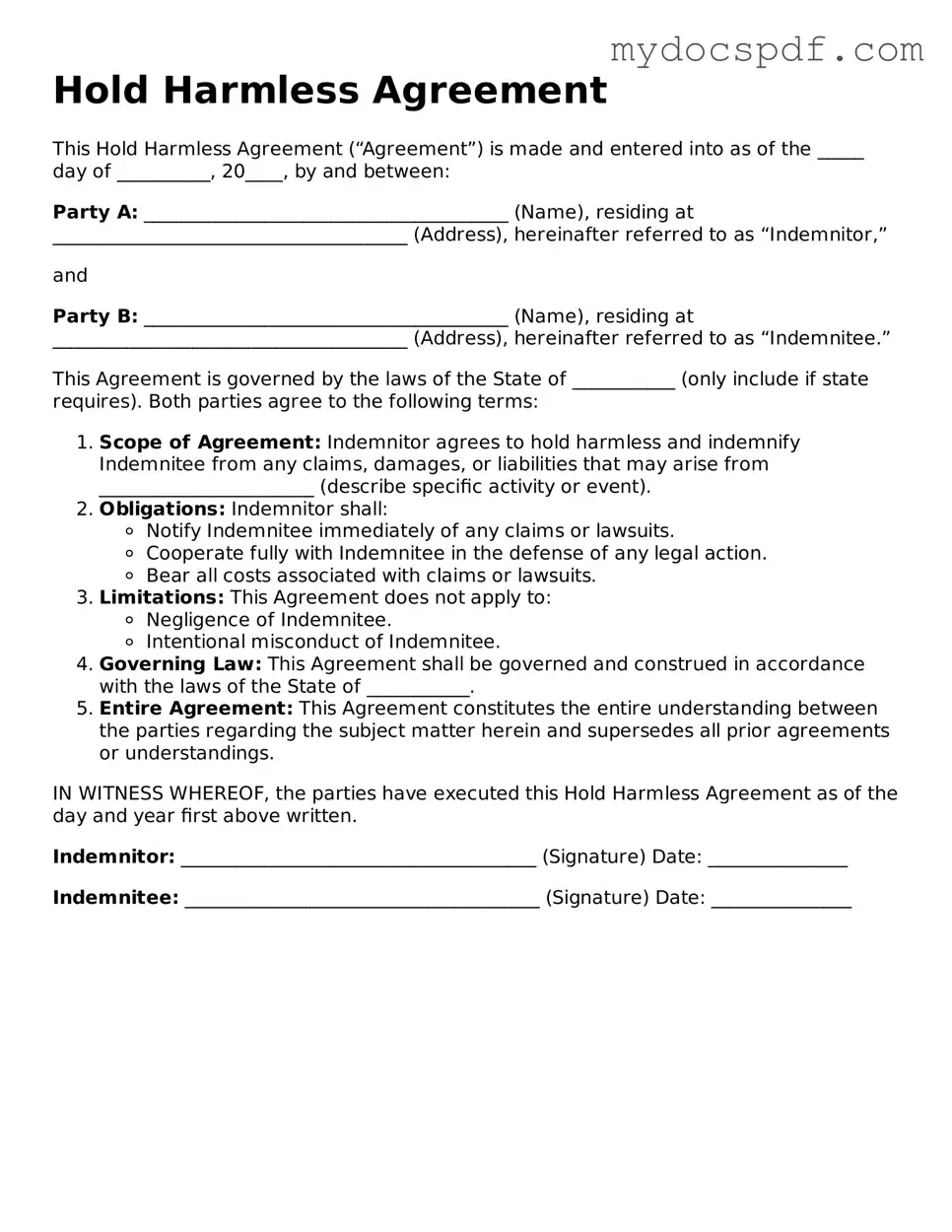 Attorney-Approved Hold Harmless Agreement Template