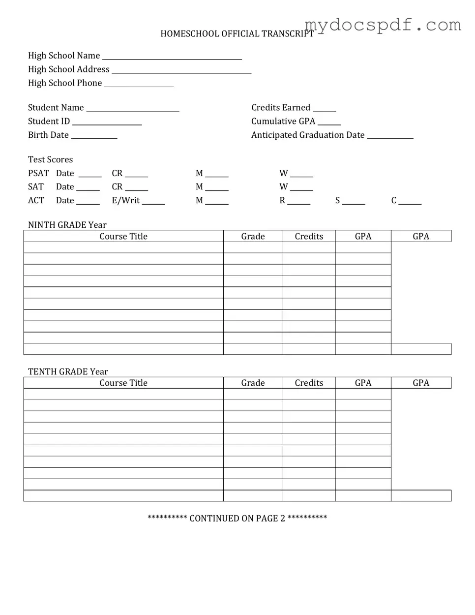 Get High School Transcript Form in PDF