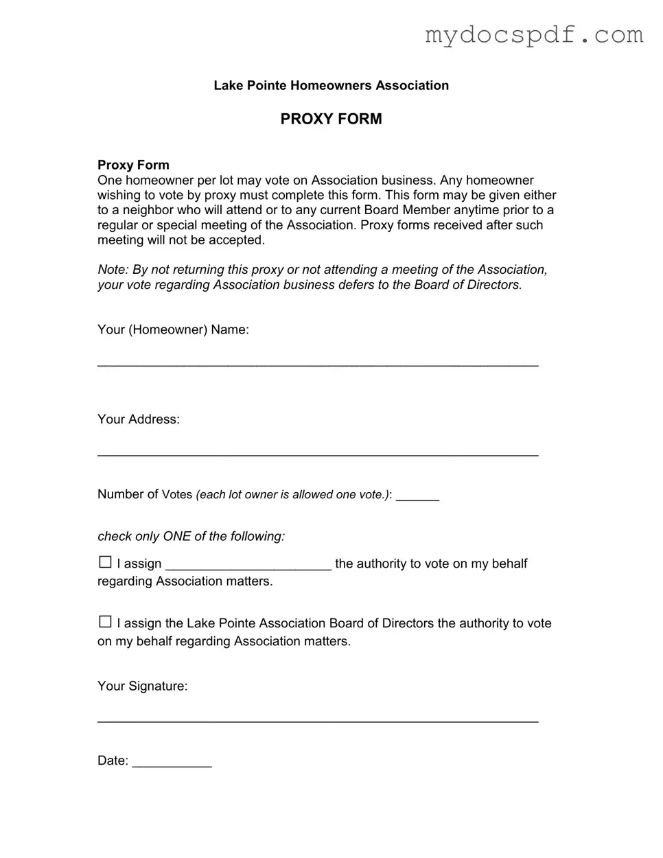 Get Homeowners Association Proxy Form in PDF