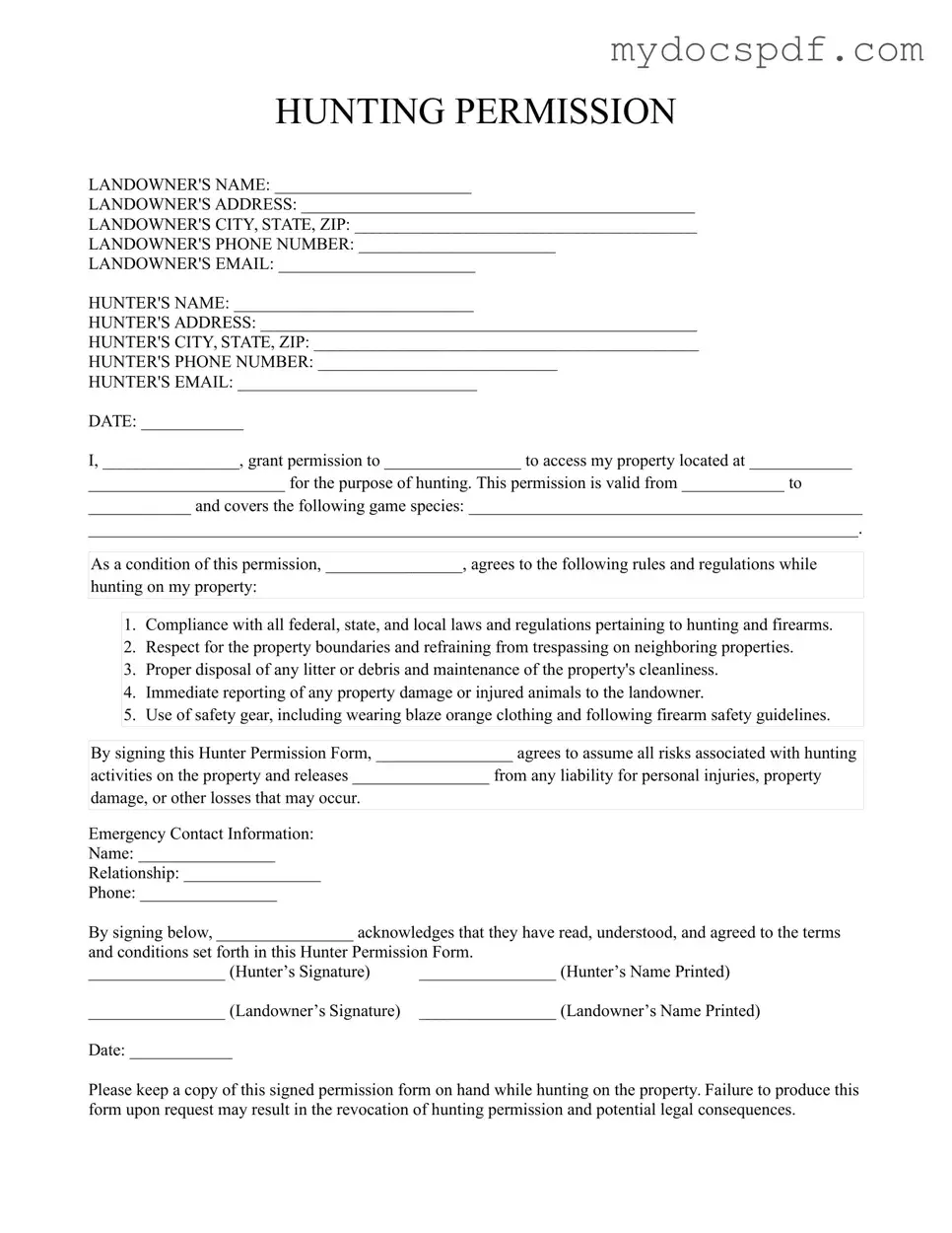 Get Hunter Permission Form in PDF