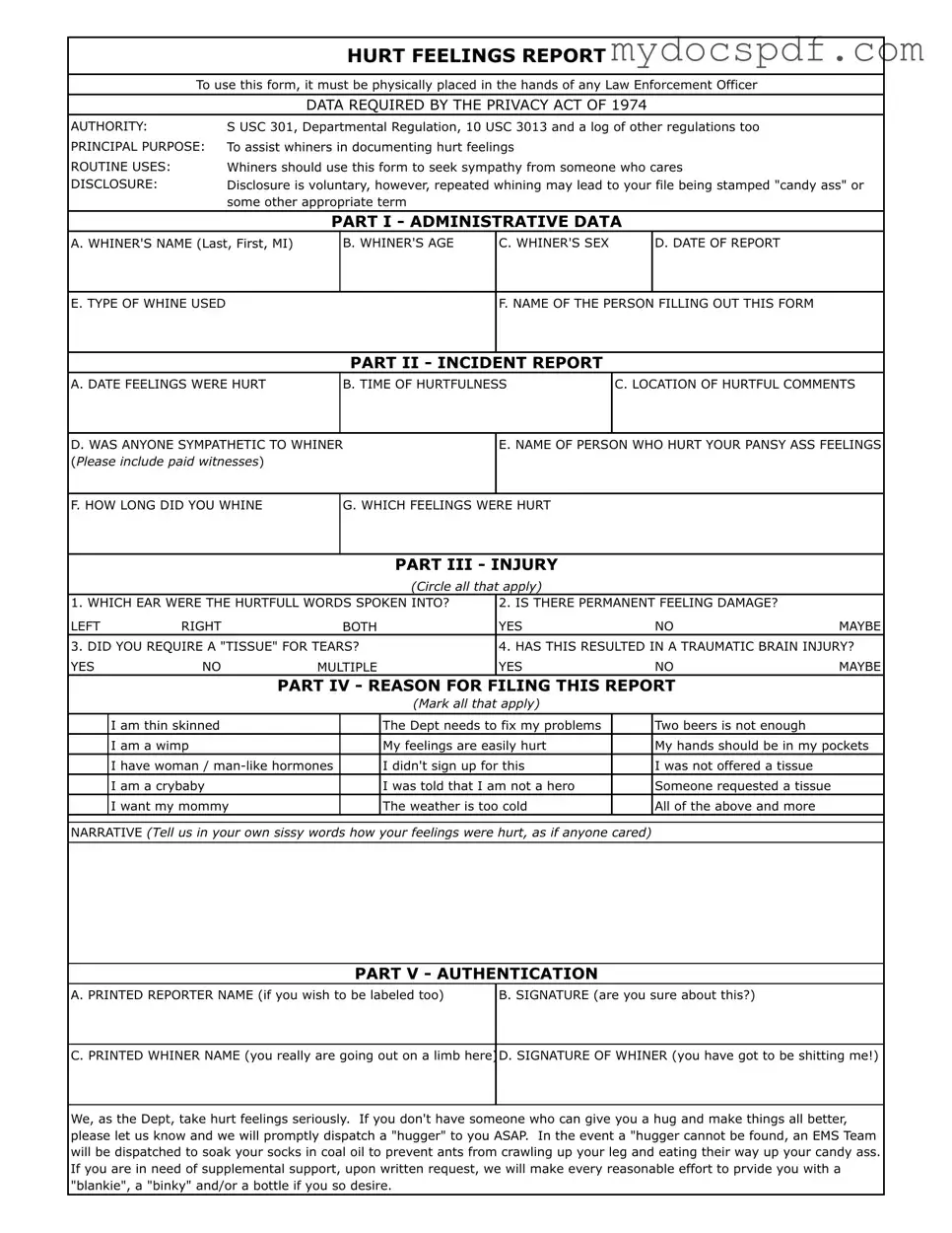 Get Hurt Feelings Report Form in PDF
