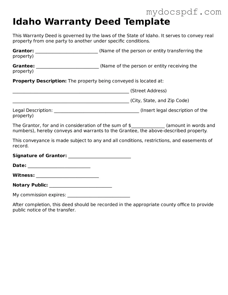 Fillable Idaho Deed Document