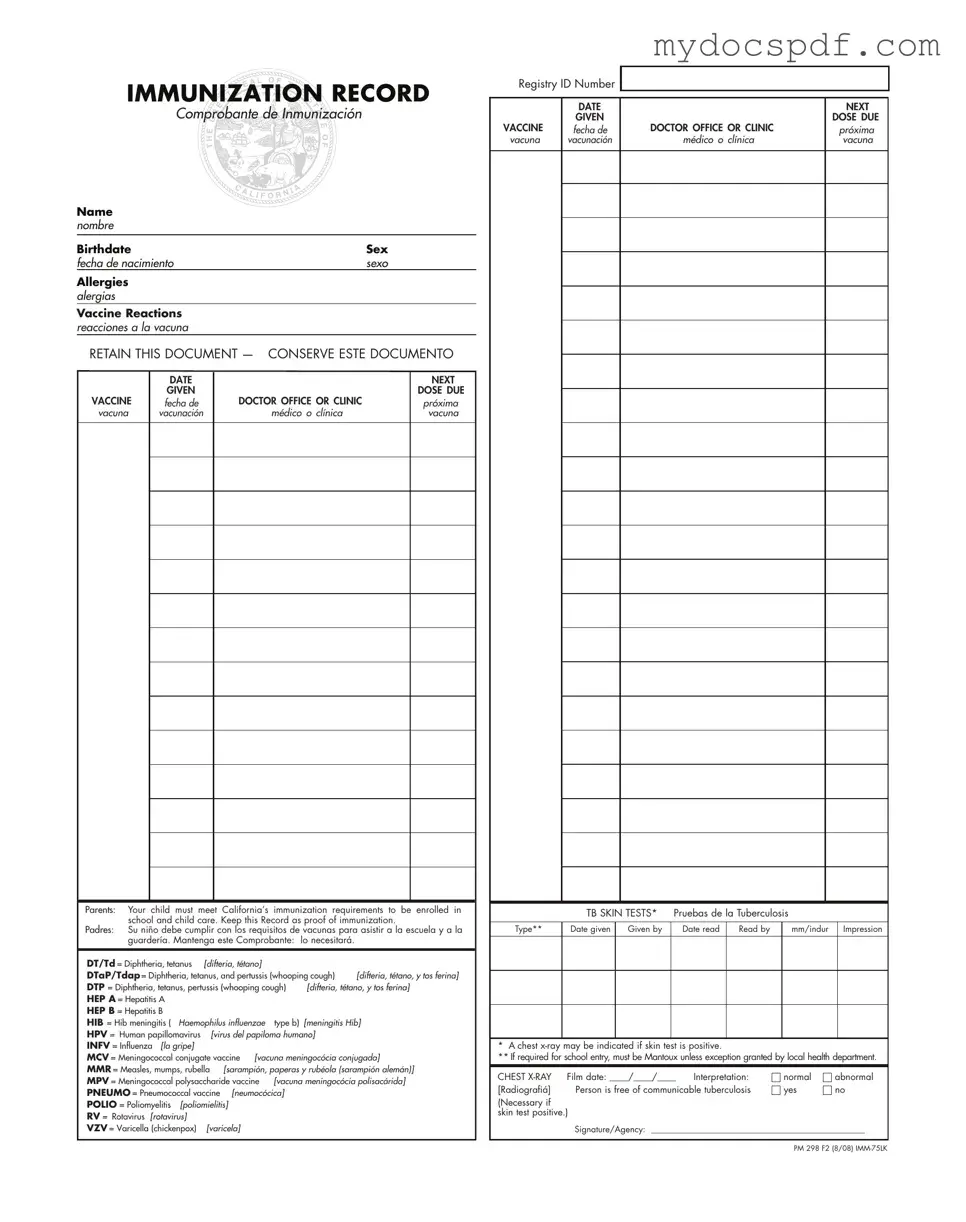 Get Immunization Record Form in PDF