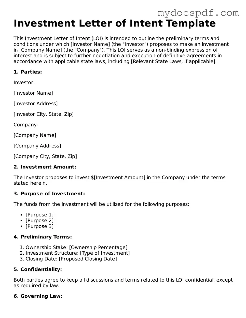 Attorney-Approved Investment Letter of Intent Template
