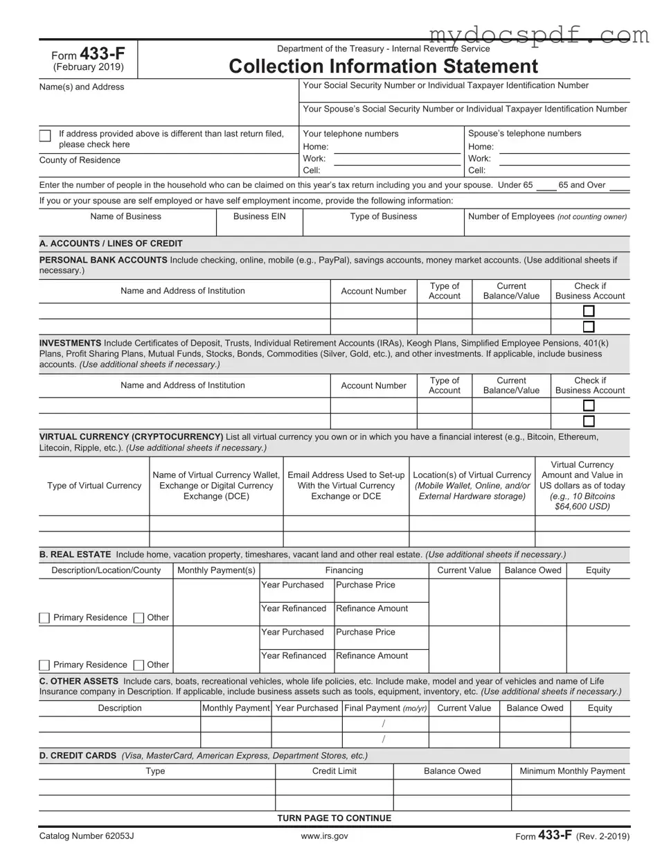 Get IRS 433-F Form in PDF