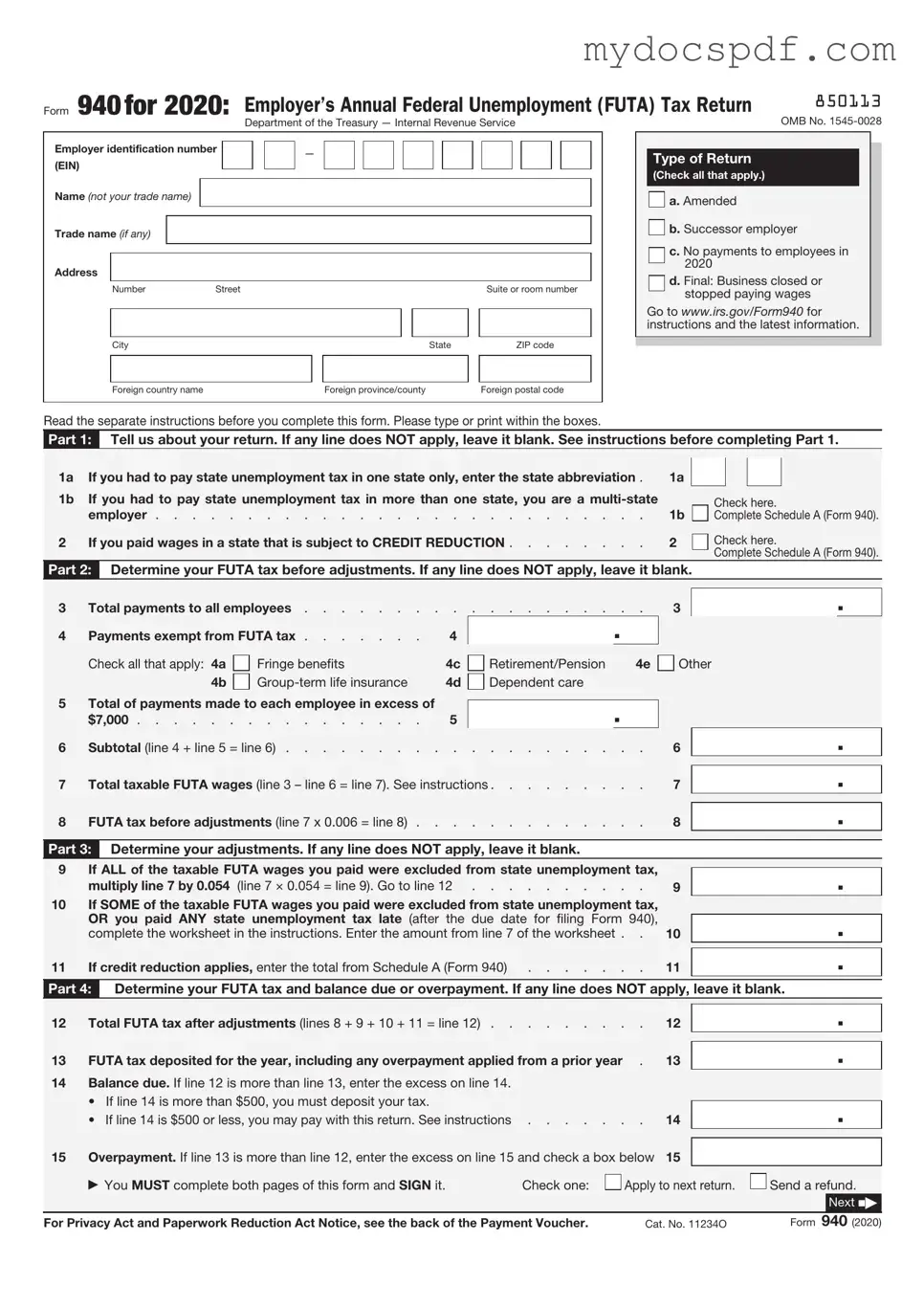 Get IRS 940 Form in PDF