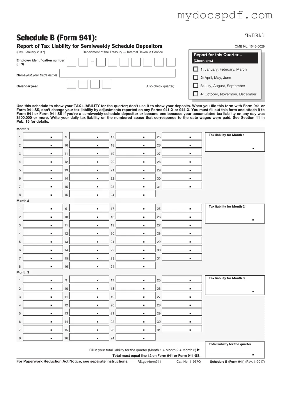 Get IRS Schedule B 941 Form in PDF
