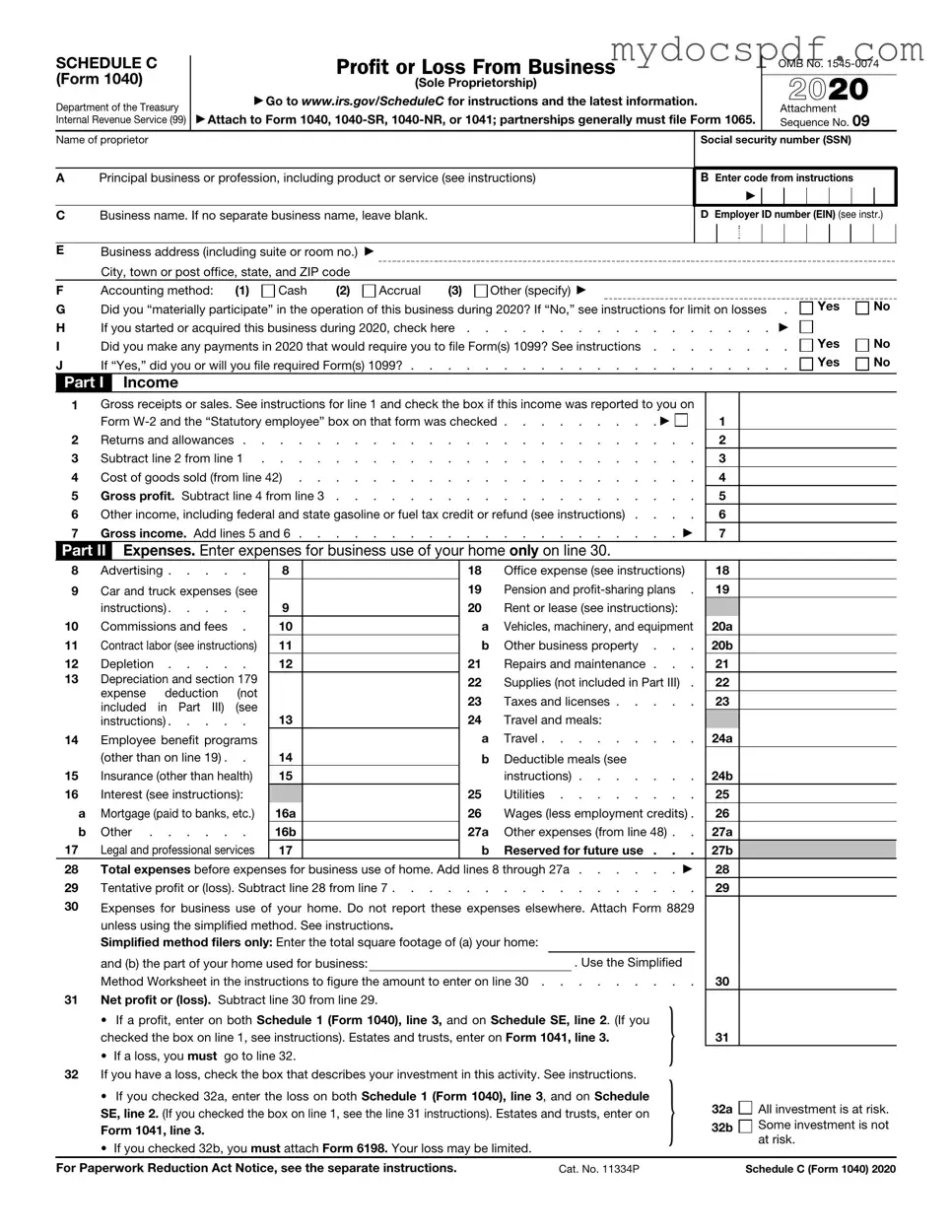 Get IRS Schedule C 1040 Form in PDF