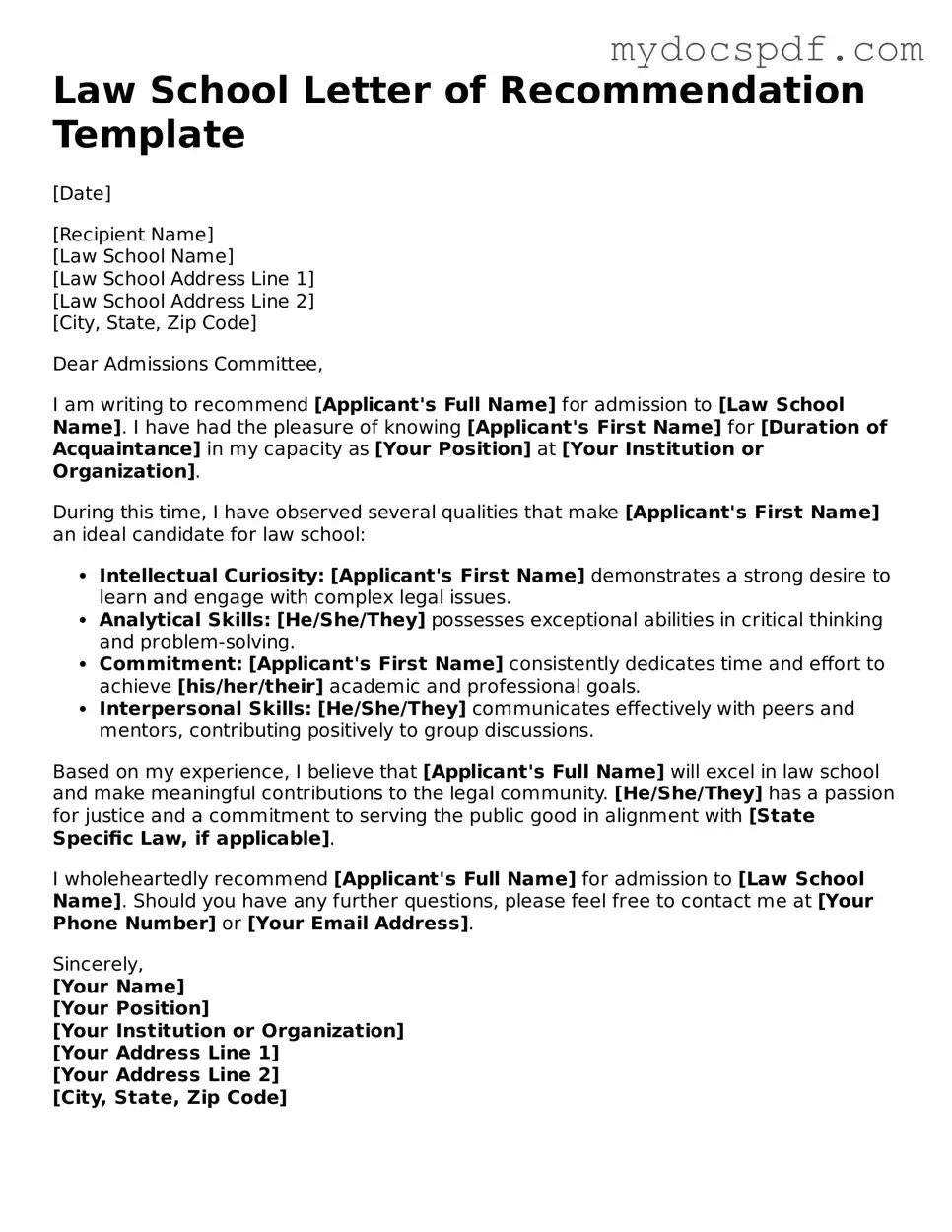 Attorney-Approved Law School Letter of Recommendation Template