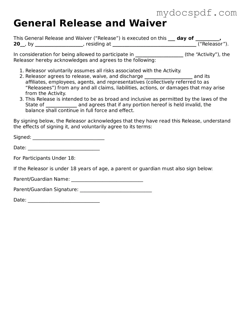 Attorney-Approved General Release and Waiver Template