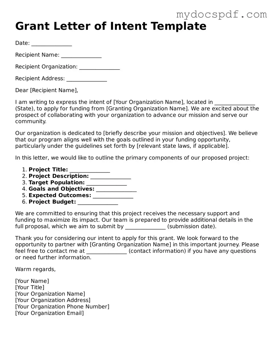 Attorney-Approved Grant Letter of Intent Template