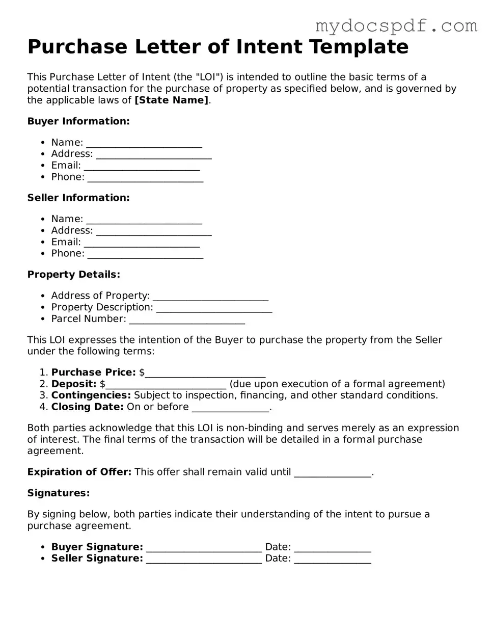 Attorney-Approved Purchase Letter of Intent Template