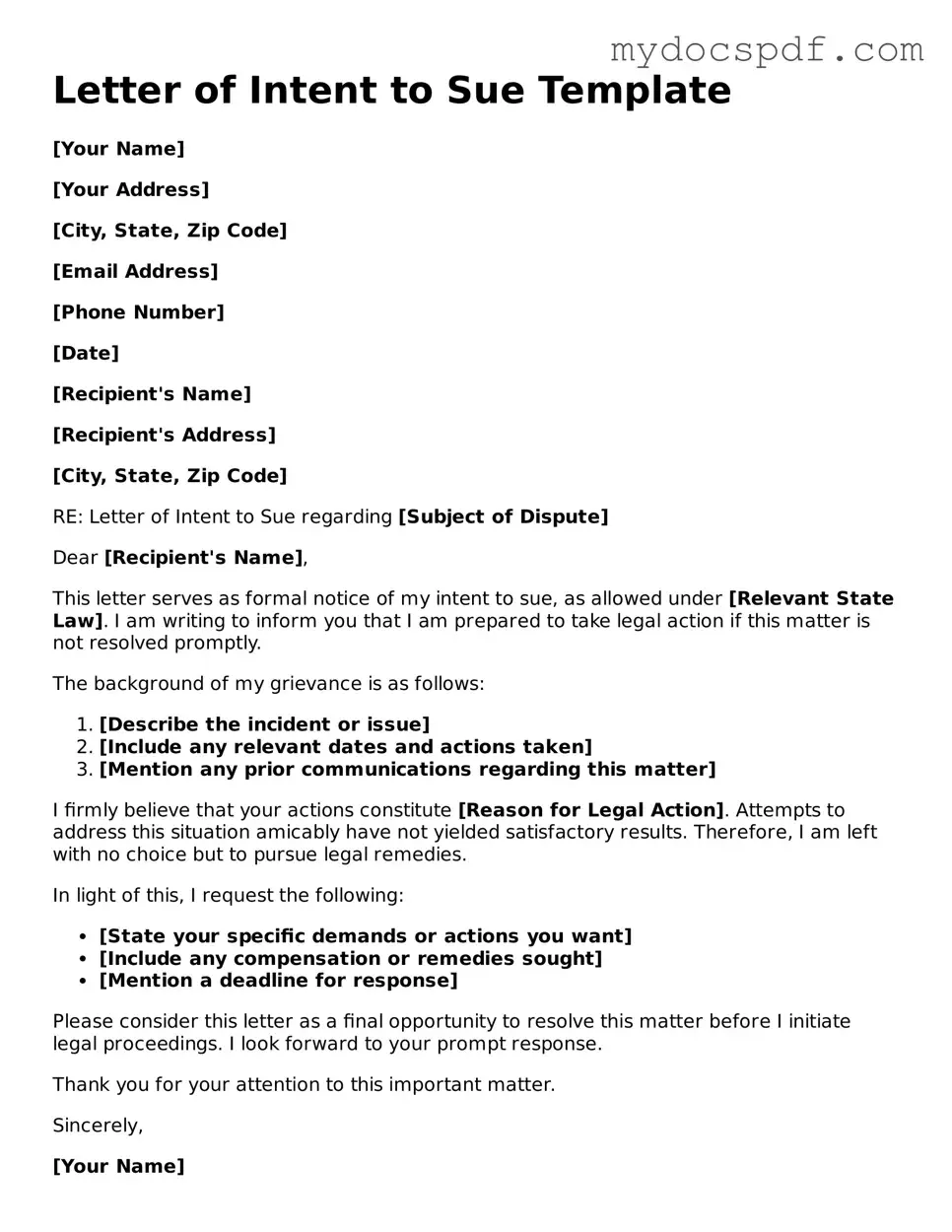 Attorney-Approved Letter of Intent to Sue Template