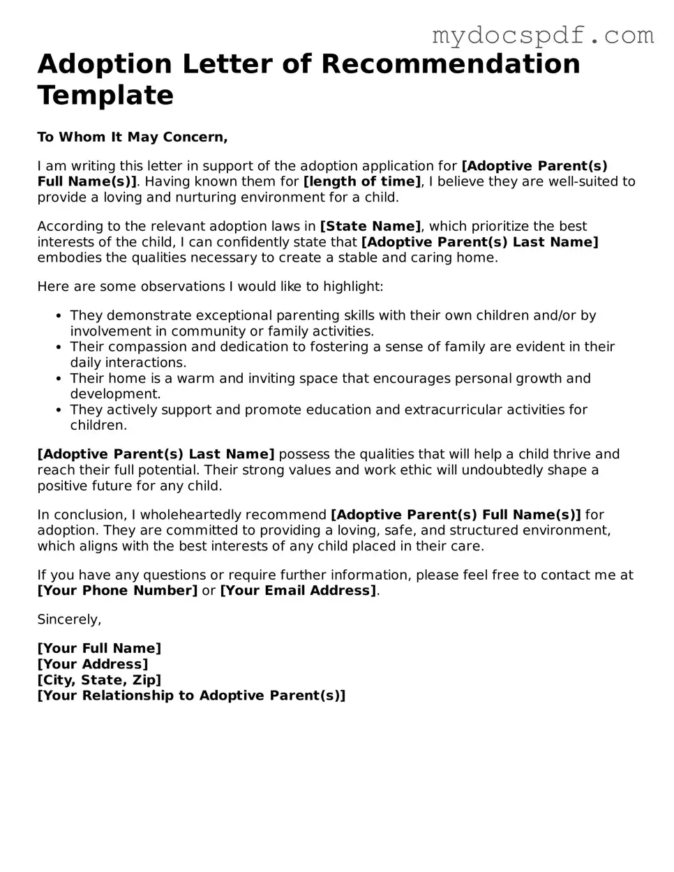 Attorney-Approved Adoption Letter of Recommendation Template