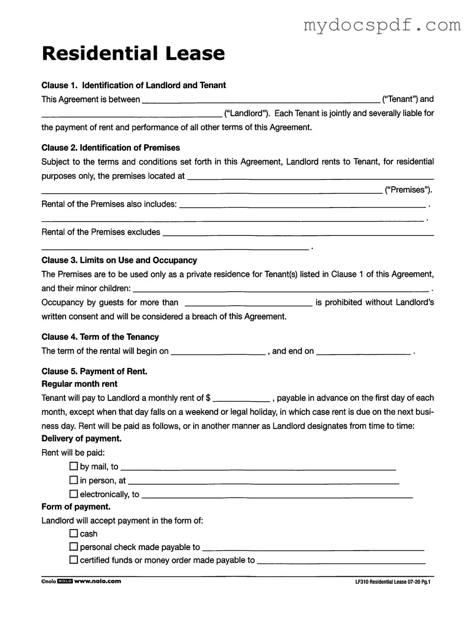 Get Lf310 Residential Lease Form in PDF