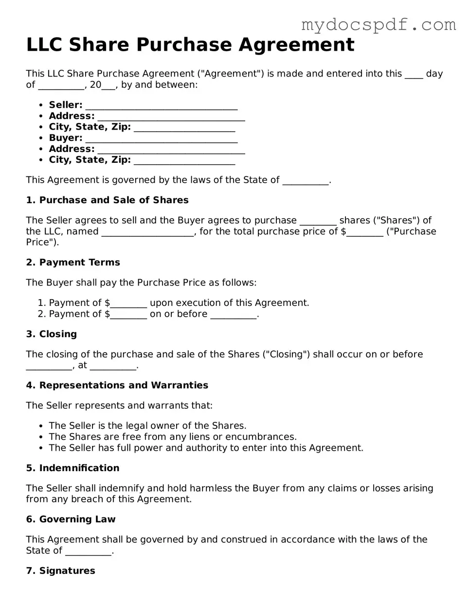 Attorney-Approved LLC Share Purchase Agreement Template