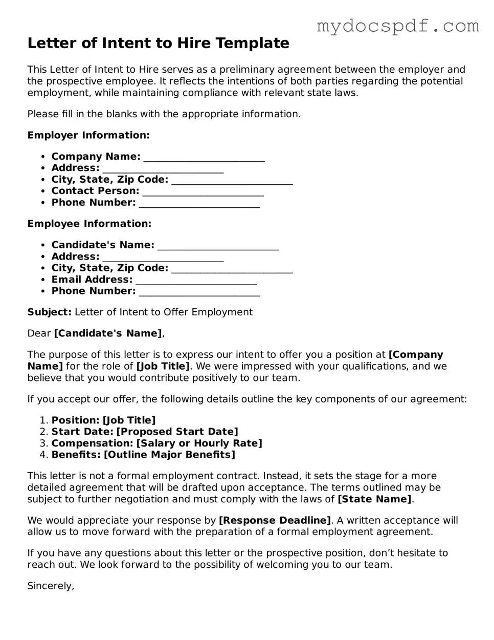 Attorney-Approved Letter of Intent to Hire Template