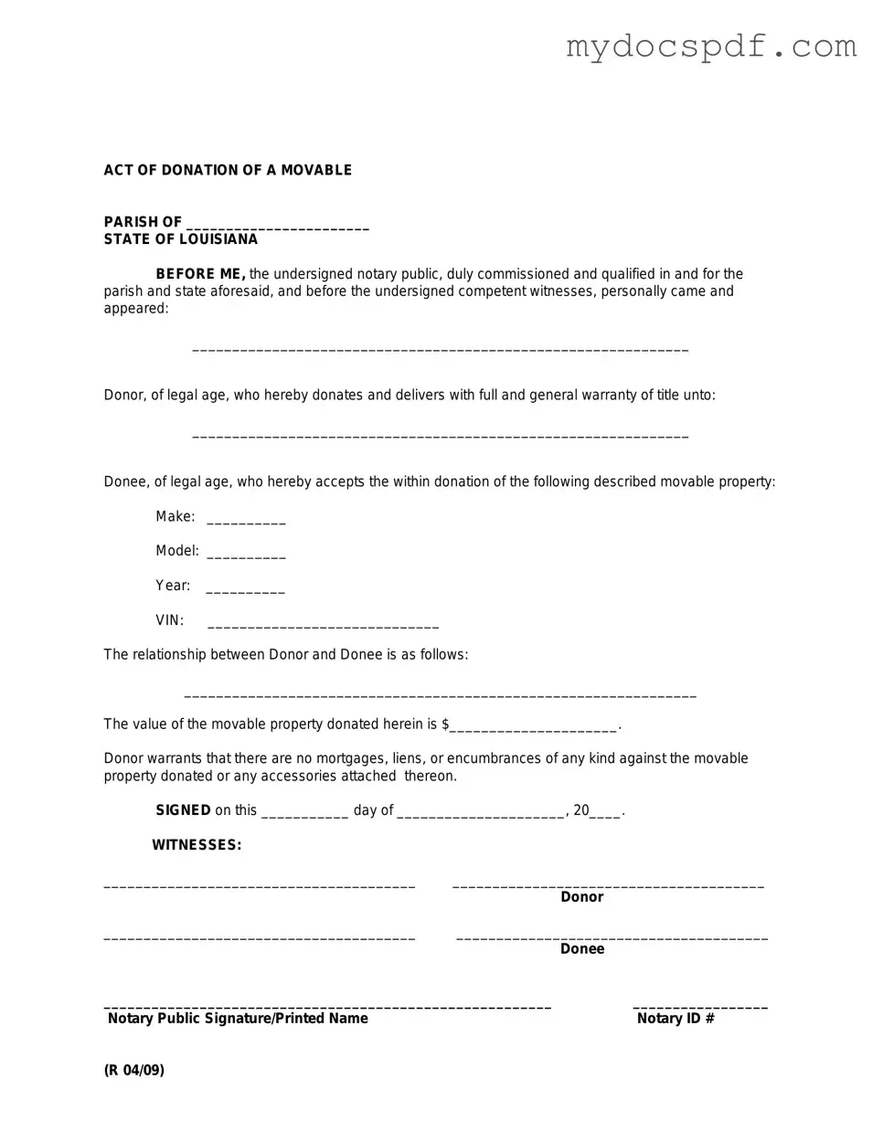 Get Louisiana act of donation Form in PDF