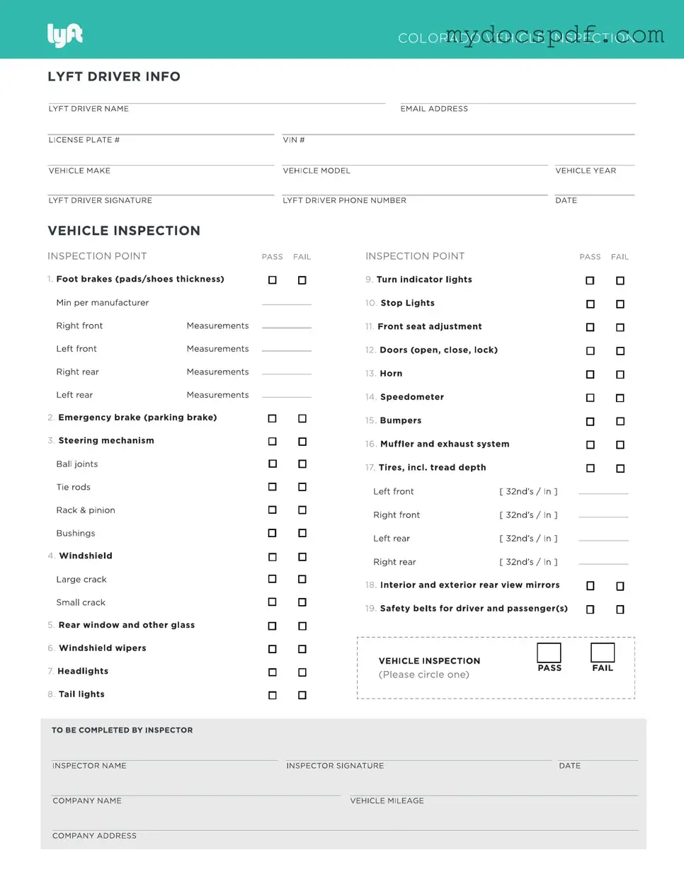Get Lyft Inspection Form in PDF