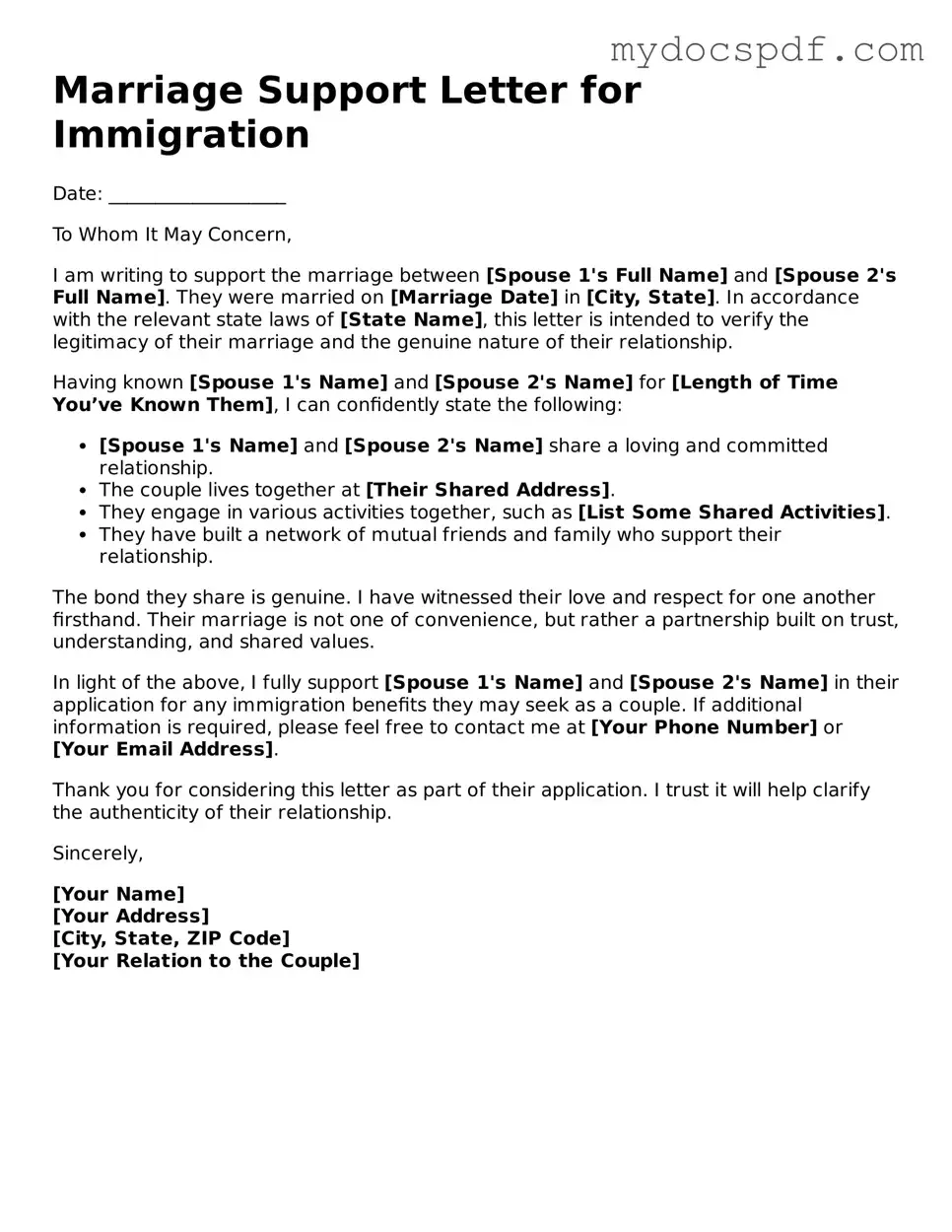Attorney-Approved Marriage Support Letter for Immigration Template