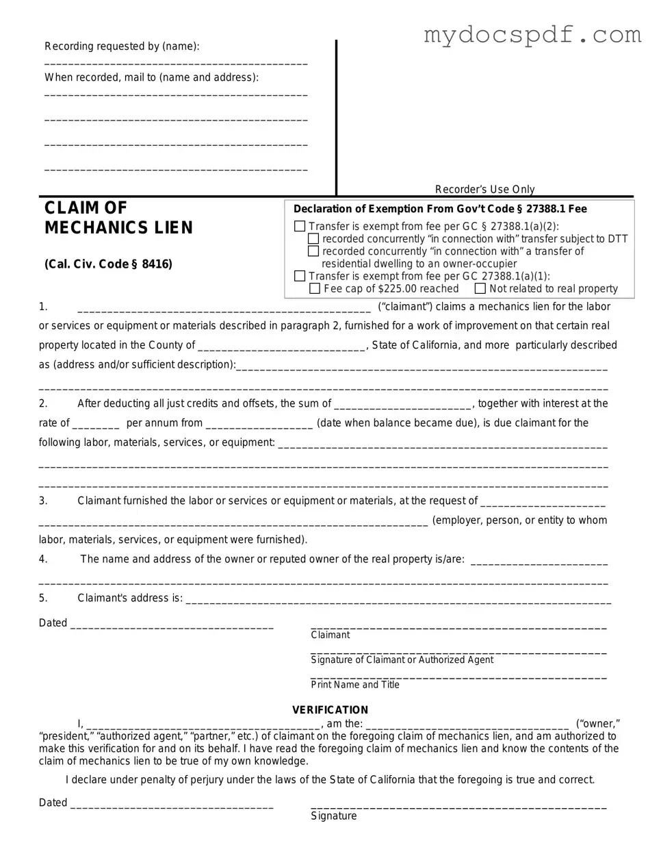 Get Mechanics Lien California Form in PDF