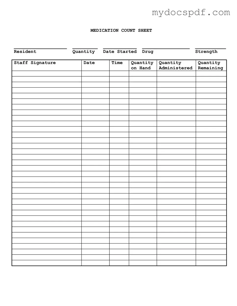 Get Medication Count Sheet Form in PDF