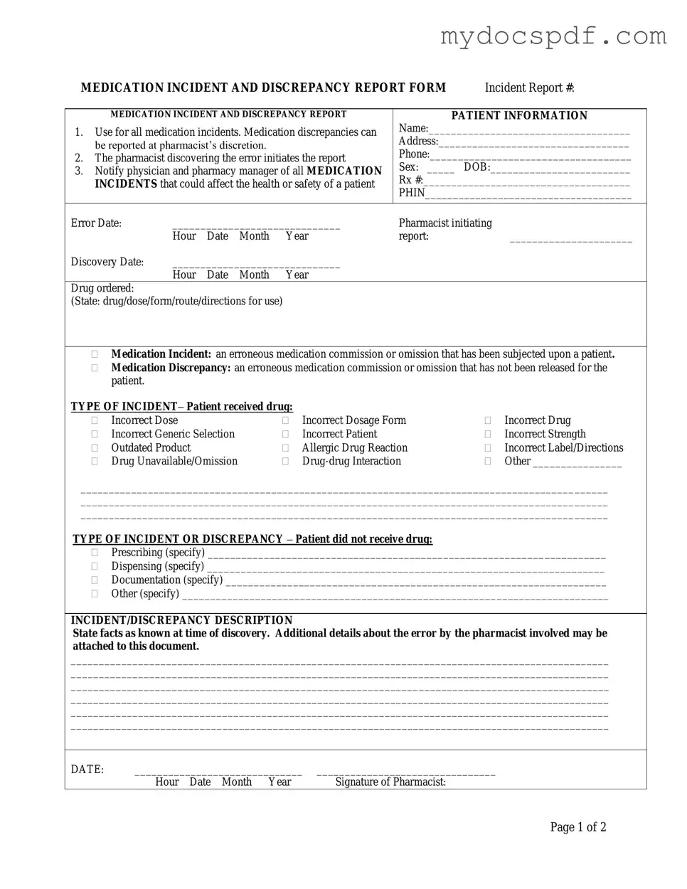 Get Medication Error Form in PDF