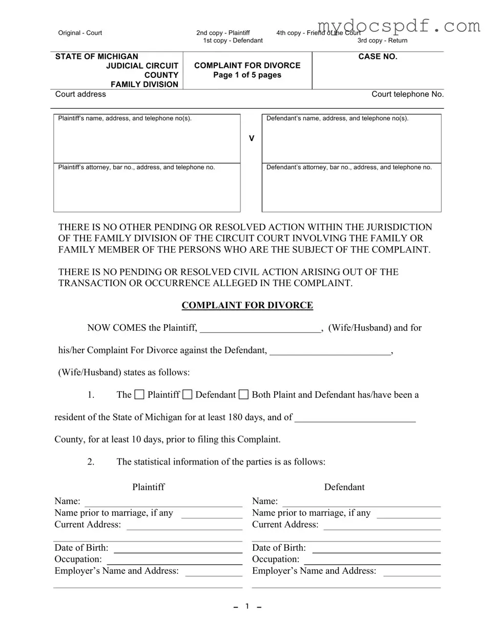 Get Michigan Complaint Divorce Form in PDF
