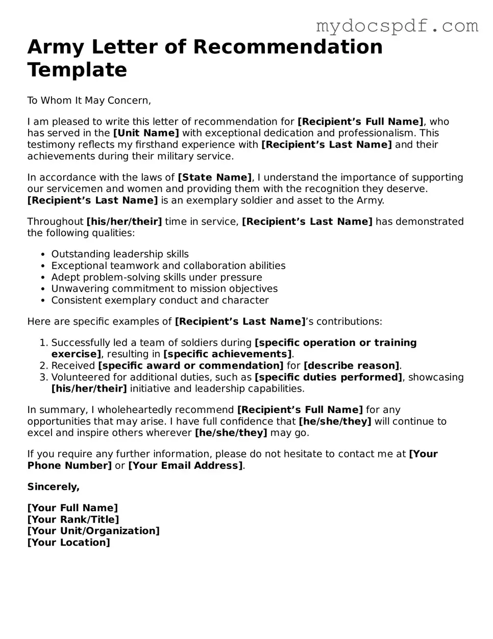 Attorney-Approved Army Letter of Recommendation Template